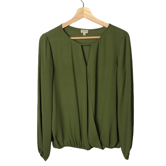 Daniel Cremieux Tops - Cremieux Olive Green Faux Wrap Surplice Long Sleeve Blouse XS
